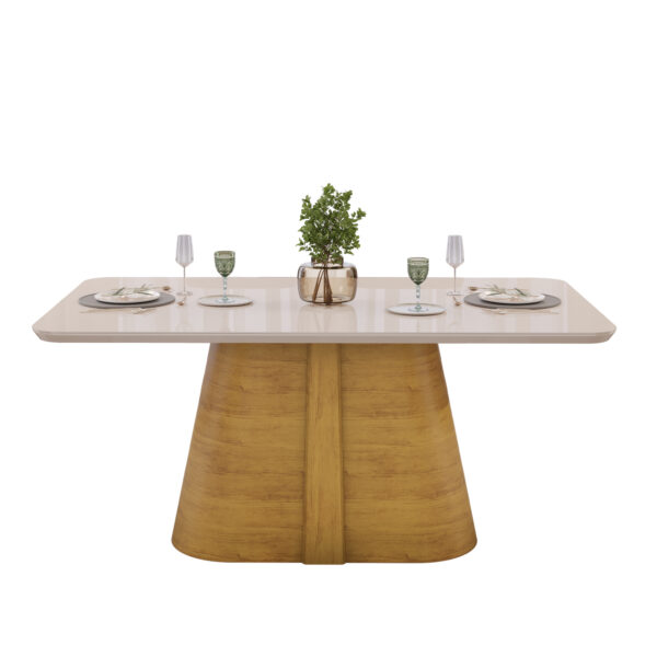 MESA RYZE - TAMPO CHANFRADO CURVO COM VIDRO - 1800X1000X30 MM CEDRO/OFF WHITE